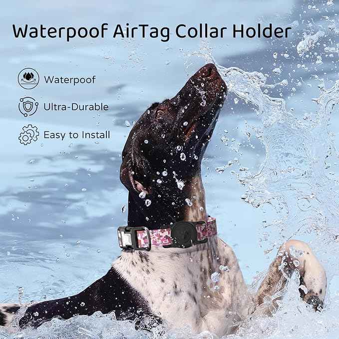 for Airtag Dog Collar Holder – (2 Pack) IP68 Waterproof Dog Air Tag Holder for Dog Collar, Anti-Lost & Durable Silicone Case, Compatible with Apple AirTags (Black x2)