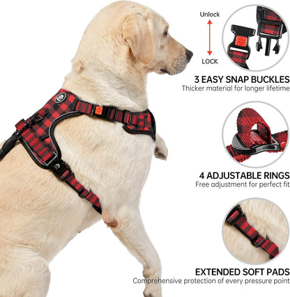 NESTROAD No Pull Dog Harness with Leash, Reflective No Choke Pet Vest Harness,Adjustable Soft Padded Dog Harness with Easy Control Handle for Large Dogs(Checkered Red,X-Large)