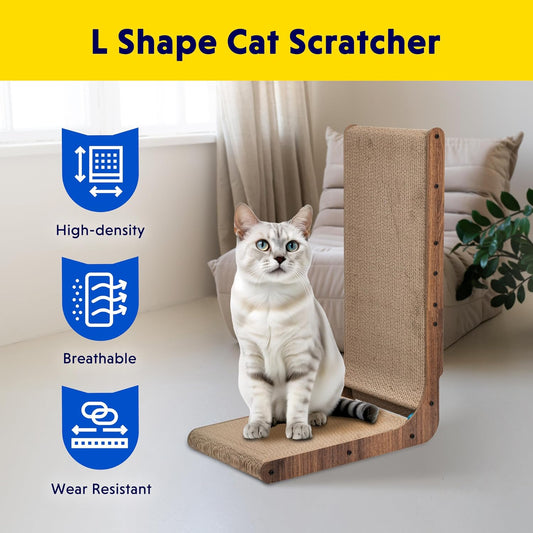 Cat Scratcher with Cat Toys Ball Track, Build-in Ball, L-Shaped Scratcher, Cardboard Lounge Bed, Stable and Durable, Furniture Protector, Reversible