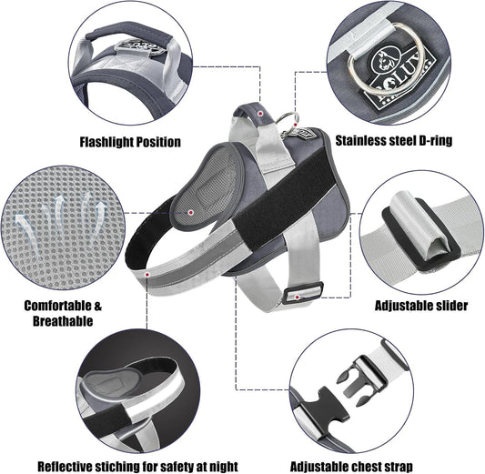 Bolux Dog Harness, No-Pull Reflective Dog Vest, Breathable Adjustable Pet Harness with Handle for Outdoor Walking - No More Pulling, Tugging or Choking