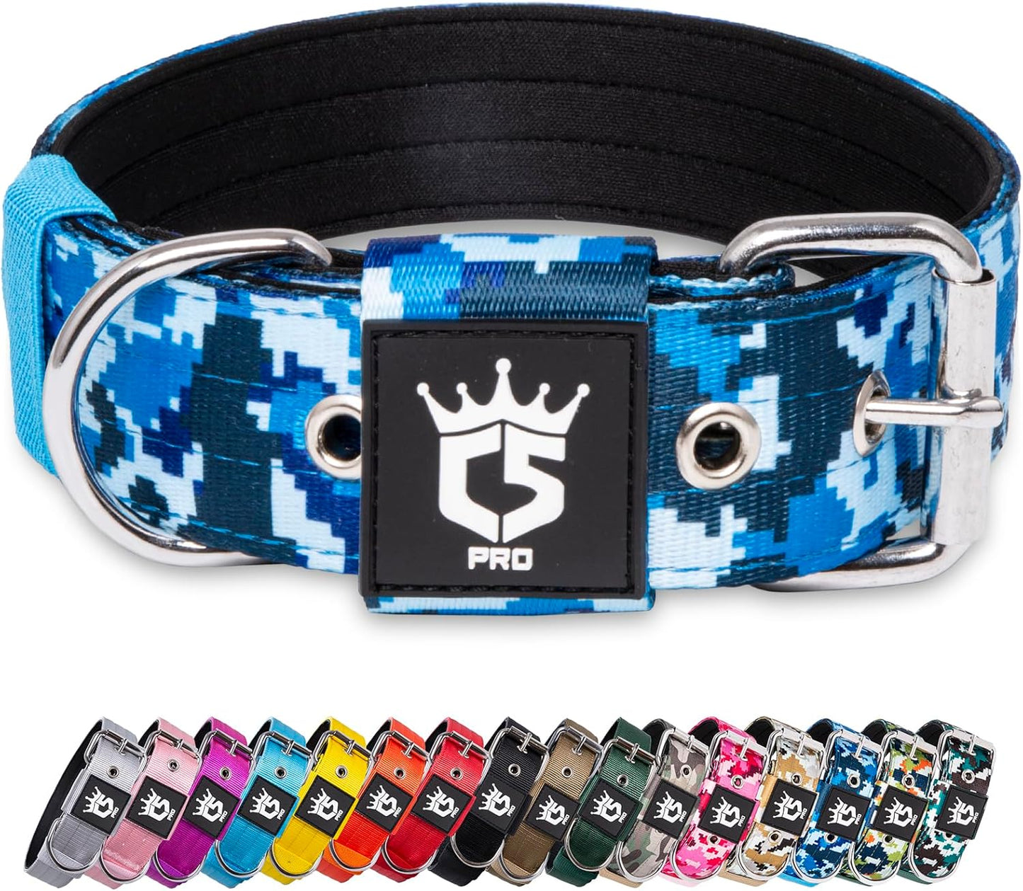 TSPRO Tactical Dog Collar 1.5 Inch Wide Thick Dog Collars with Heavy Duty Metal Buckle, Durable, Strong, Adjustable for Medium to Large Dogs (Camo Blue M)