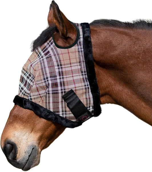 Kensington UV Fly Mask with Fleece Trim - Protective Mask with Dual Ear Opening & Forelock Freedom - Large, Deluxe Black