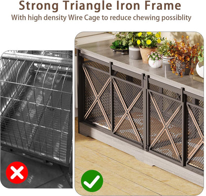 COZPAW 78 Inch Double Dog Crate Furniture, Extra Large Dog Kennel Indoor for Medium Large 2 Dogs, Heavy Duty Dog Cage Chew-Resistant Steel and Wooden Pet House with Removable Divider (Grey)