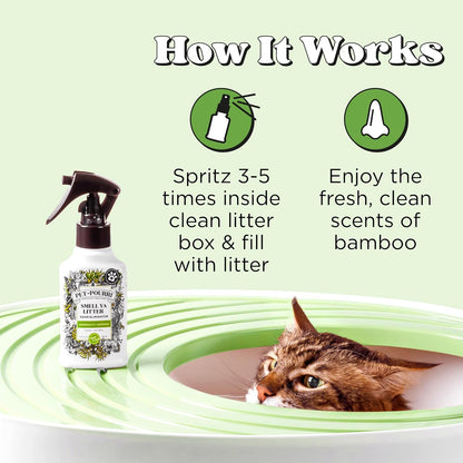 Pet-Pourri Smell Ya Litter Cat Litter Deodorizer Spray, 3.4 Fl Oz, Up to 170 Uses, Pet Odor Remover with Essential Oils for Air, Carpet, Urine, Vet Recommended, Bergamot Bamboo Scent