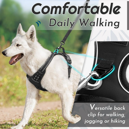 Eagloo Dog Harness Medium Sized Dog, No Pull Service Vest with Reflective Strips and Control Handle, Adjustable and Comfortable for Walking, No Choke Pet Harness with 2 Metal Rings, Black, M