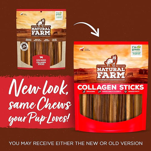 Natural Farm Braided Collagen Chews for Dogs (6 Inch, 10 Pack), Collagen Sticks, Natural Dog Chews, Long Lasting, for Small, Medium and Large Dogs, Odor-Free, Rawhide Alternative