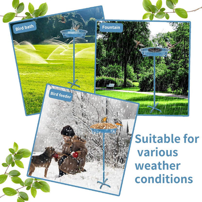 Metal Bird Bath for Outside, 36.2" Height Birdbath Bowl Standing Bird Feeders for Outdoors with 4 Prongs Base Stake, Freestanding Birdfeeders for Garden Yard Lawn Decor (Retro Blue)