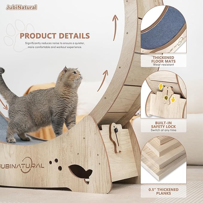 Cat Exercise Wheel, 35.9" Cat Running Wheel for Indoor Cats with Quiet Carpeted Runway, Cats Treadmill Wheels with Locking Mechanism, Cat's Weight Loss and Health