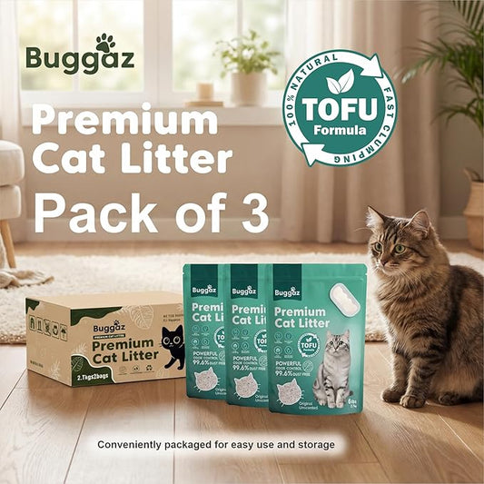 Premium Tofu Cat Litter-18lbs |Natural, Compostable, Flushable, Low Tracking, Unscented Fast Clumping & Ultra Absorbent | Dust-Free, Water-Soluble & Odor Control Litter 6lbs×3 Bags
