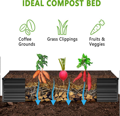 MGNO 2pcs 12x4x1FT Galvanized Raised Garden Bed-Outdoor Planter Box for Vegetables-Metal Garden Bed,RRectangle Planting Box for Herb,Flower,Black