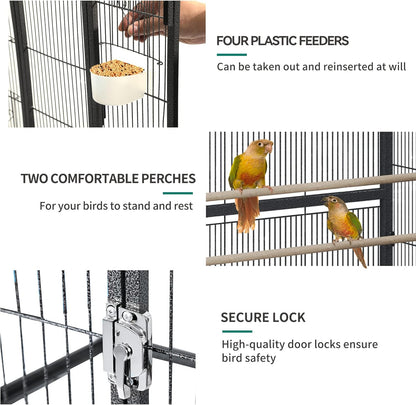 YITAHOME 53.9 inches Metal Bird Cage for Parakeets: Large Parrot Cages with Seed Catcher & Birdcage Cover with Rolling Stand & Brakes for Lovebirds Cockatiels Pigeon Finches, Black