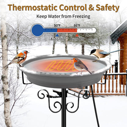 Lovppy Heated Bird Bath, 100W Thermostatically Controlled Heated Bird Baths for Outdoors Bird Bath Heater with Metal Stake, Heated Bird Bath for Outside Winter Garden Patio Yard Lawn (Gray)