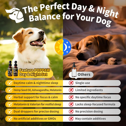 Hemp & Melatonin Calming Drops for Dogs – Day & Night Calming Treat for Anxiety Relief, Stress, Aggression, Separation, Relaxation & Sleep Aid, Bacon Flavor, 2 FL Oz