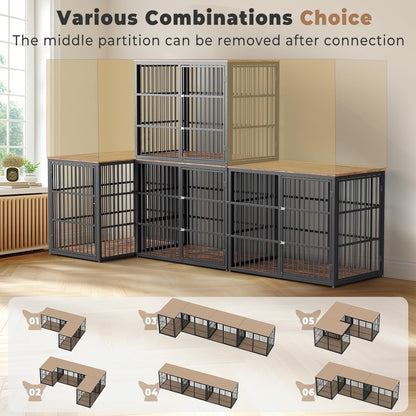 48'' XXL Dog Crate Furniture with 3 Doors,Wooden Crate End Table Heavy Duty Indoor Combination Cage for Medium to Large Dogs, Multiple Units Can be Combined