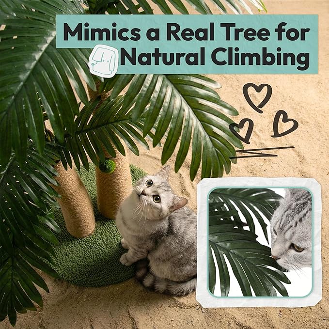 Cat Scratching Post 33 Inch Double Post Support with Hanging Balls, Cat Scratcher for Indoor Kittens, Extra Stable Base, Paw-Friendly Jute Material M
