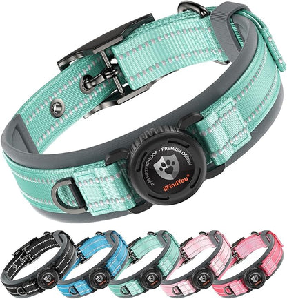 Upgraded AirTag Dog Collar with Holder, Waterproof Reflective Air Tag Dog Collar with Widened Comfortable Padding & Ultra-Durable Metal Buckle, Adjustable for Extra Large Dogs (XL, Cyan)