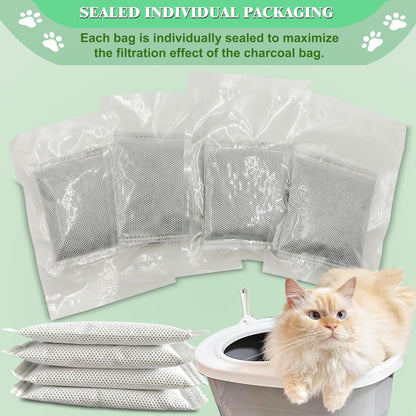 Unscented Cat Litter Box Deodorizer Kit Stick-On Activated Carbon Odor Eliminators Compatible with most manual and automatic litter boxes (4 Refills+ 1 Box) (White, Unscented)
