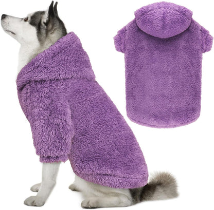 Fuzzy Dog Hoodie Dog Sweaters for Large Dogs Soft Double-Sided Plush Fleece Pet Sweater Pet Clothes Coats Hoodie Sherpa Hooded Sweatshirt(Purple-XXL)