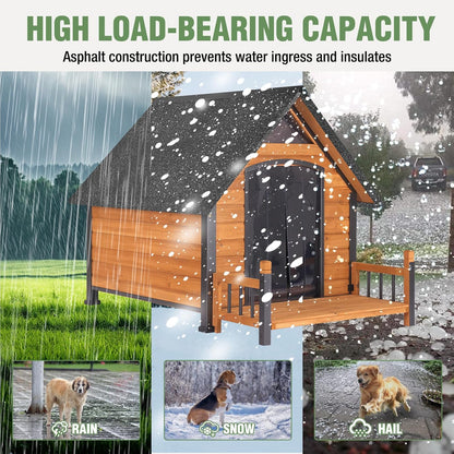 Heated Dog House Outdoor with Insulated Liner in Winter, Weatherproof Puppy Kennel with Anti-Chewing Metal Frame, Dog Shelter for Large, Medium and Small Dogs (Brown, 50.9'' Large)