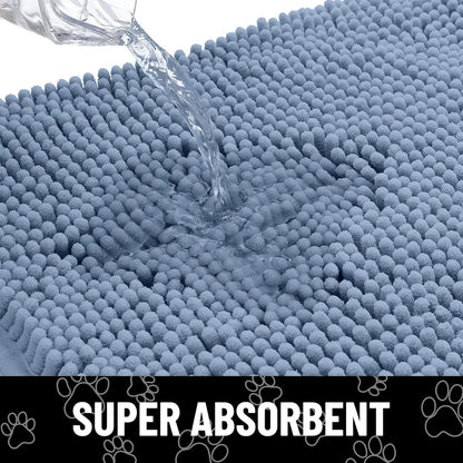 Smiry Dog Door Mat for Muddy Paws, Absorbent Dirt Trapper Non Slip Quick Dry Washable Chenille Mat for Mud Dogs, Entry Rug for Indoor and Outdoor (36x24 Inches, Airy Blue and White)