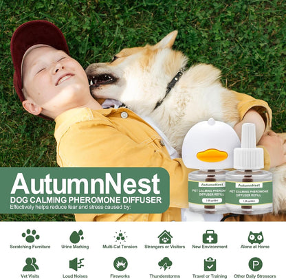 4-In-1 Dog Calming Diffuser Kit with 3 Refills (48ml Each), Plug-in Pheromone Dispenser for Dogs, 90-Day Supply, Covers 700 sq ft, Safe & Odorless Stress Relief Solution, Promotes Relaxed Behavior