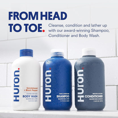 Huron Shower Kit - Shampoo, Conditioner, & Body Wash For Men - Sandalwood + Black Pepper Scent - Hydrating & Nourishing Men's Shampoo & Conditioner