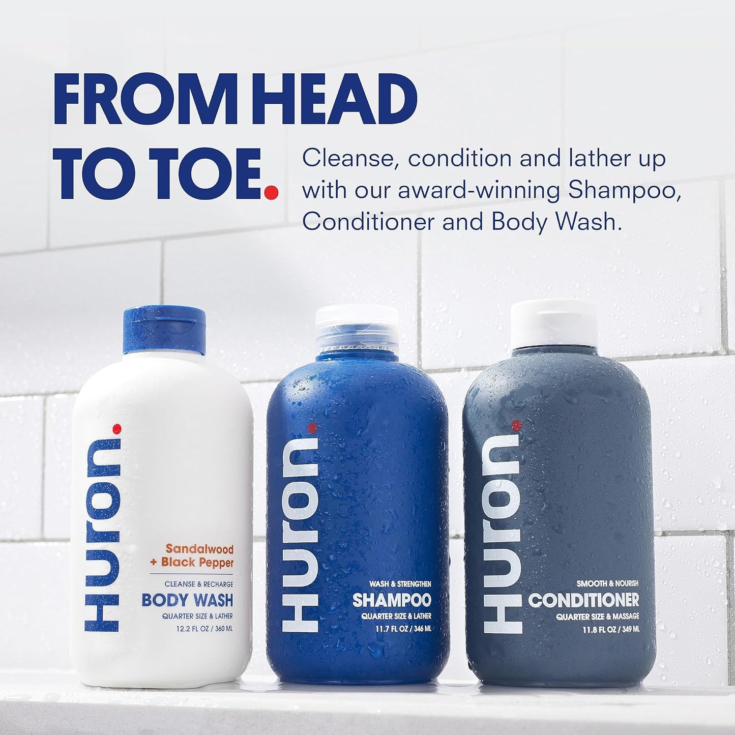 Huron Shower Kit - Shampoo, Conditioner, & Body Wash For Men - Citrus + Eucalyptus Scent - Hydrating & Nourishing Men's Shampoo & Conditioner