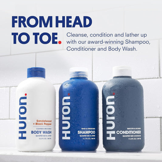 Huron Shower Kit - Shampoo, Conditioner, & Body Wash For Men - Citrus + Eucalyptus Scent - Hydrating & Nourishing Men's Shampoo & Conditioner