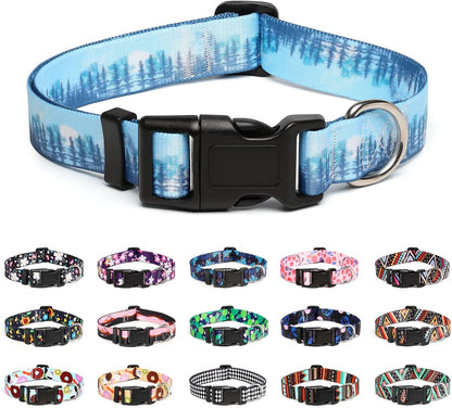 Mercano Adjustable Dog Collar - Special Design Patterns, Soft Nylon Comfortable Durable Pet Collar for Small Medium Large Dogs (S, Forest)