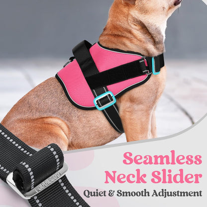 rabbitgoo Dog Harness for Large, Easy On Pet Vest with One Buckle, No Pull Adjustable Service Harness with D-Ring & Handle, Reflective for Safety Walking, Training, Pink, L