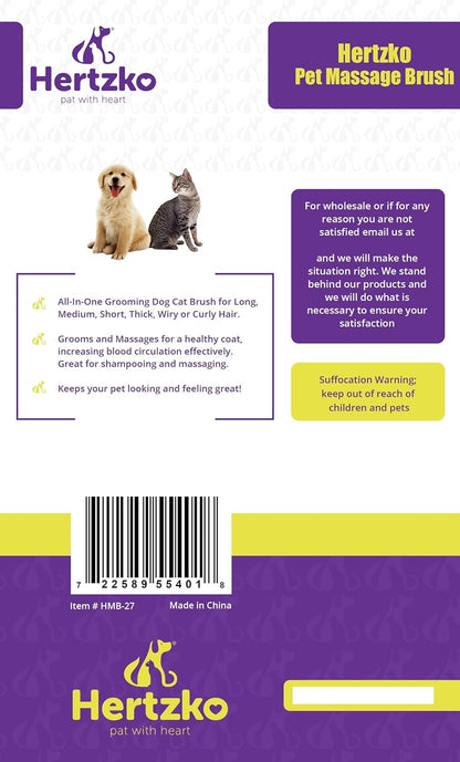 Hertzko Pet Bath & Massage Brush Great Grooming Comb for Shampooing and Massaging Dogs, Cats, Small Animals with Short or Long Hair - Soft Rubber Bristles Gently Removes Loose & Shed Fur