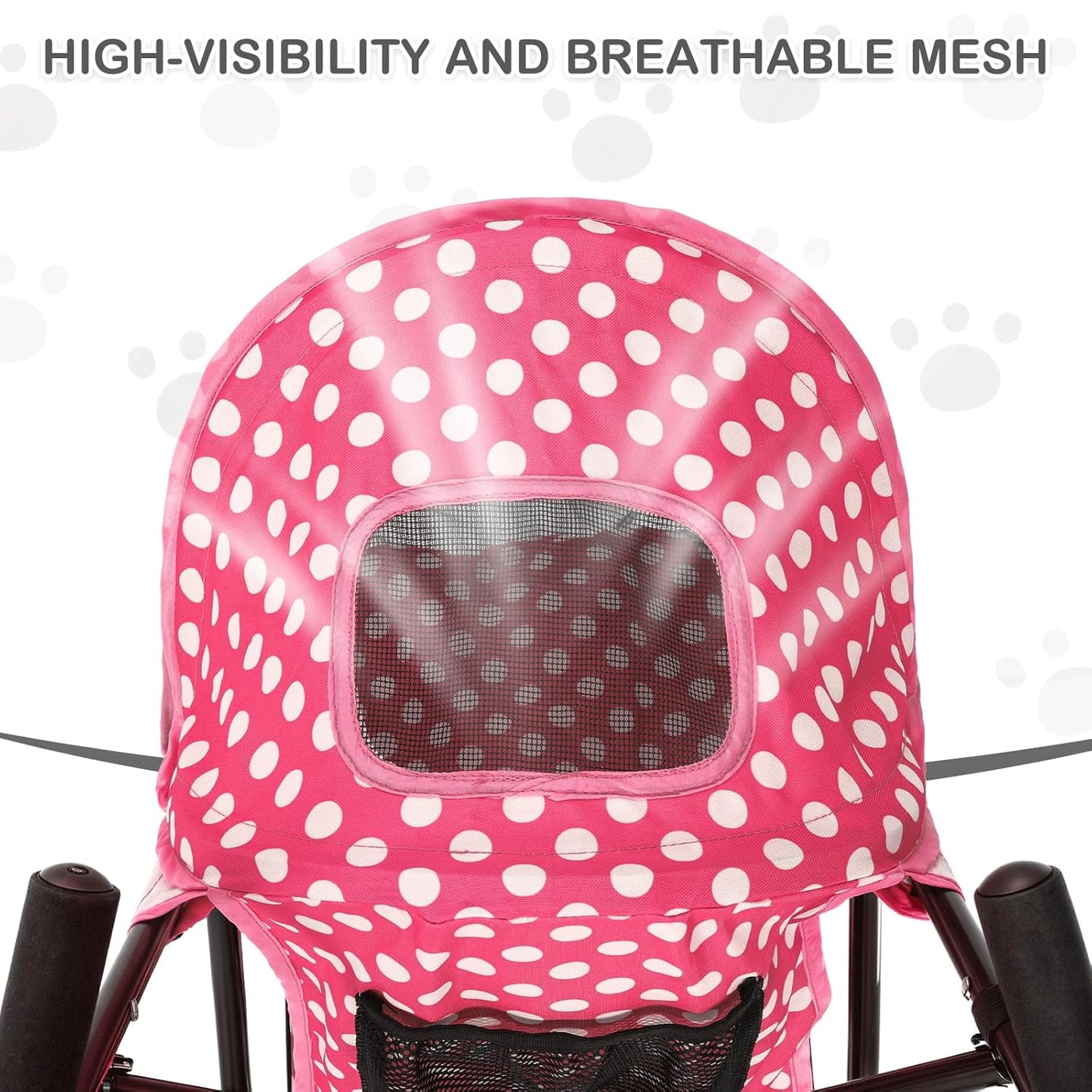 MoNiBloom 4 Wheels Pet Stroller, Easy-Fold Umbrella Shaped Dog Cat Jogger Stroller w/Storage Bag & Visible Mesh for Small/Medium Dogs Cats Hot Pink Polka Dots - Pawvie