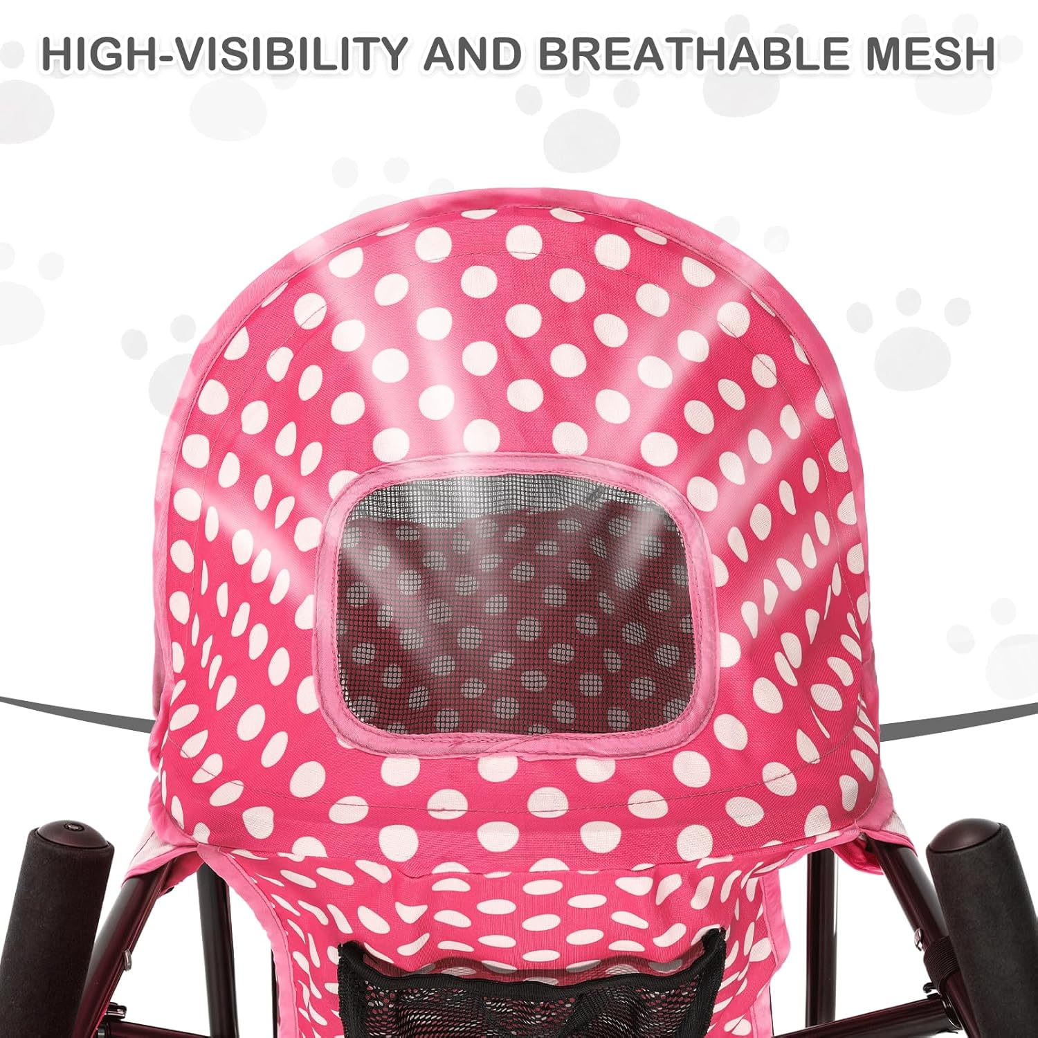 MoNiBloom 4 Wheels Pet Stroller, Easy-Fold Umbrella Shaped Dog Cat Jogger Stroller w/Storage Bag & Visible Mesh for Small/Medium Dogs Cats Hot Pink Polka Dots - Pawvie