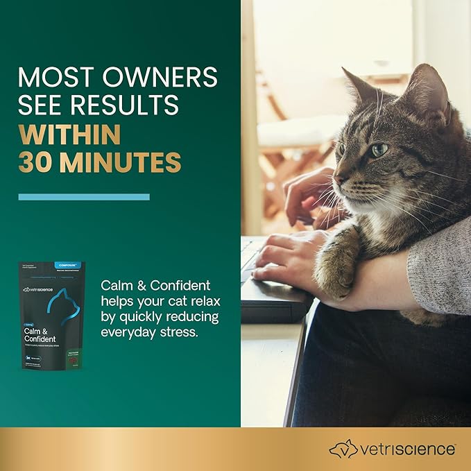 VetriScience Composure Calming Chews for Cats – Supports Relaxation & Balanced Behavior During Travel & Vet Visits, Daily Stress & Anxiety Support Supplement, Trout Flavor, 30 Count