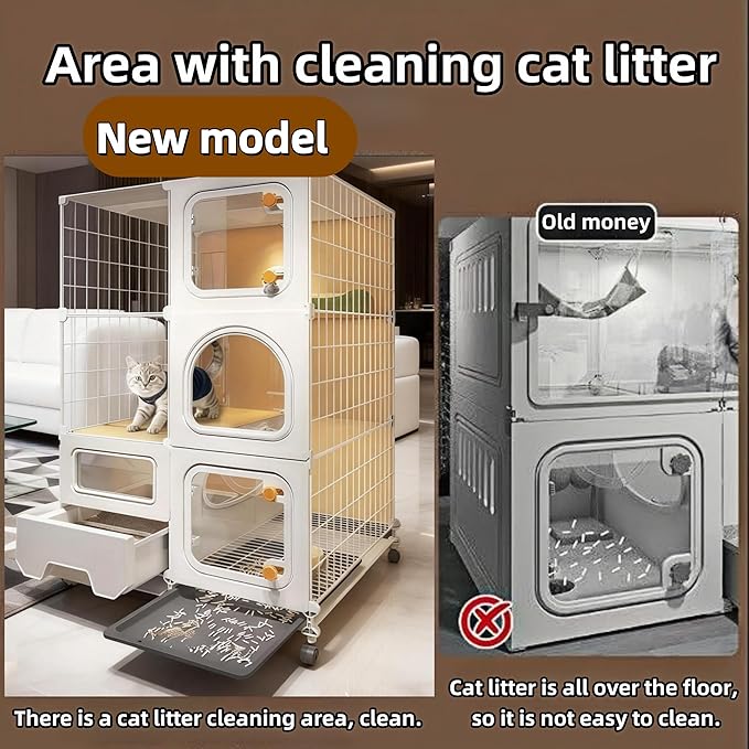 cat cage Indoor with Litter Box, Complimentary Bed, Bowl,Cleaning Three Piece Set,Large cat Enclosure, Cat House with Wheels Outdoor,Small Animal Cage cat Kennel (White, 28″(L) x18.1″(W) x46.1″(H)