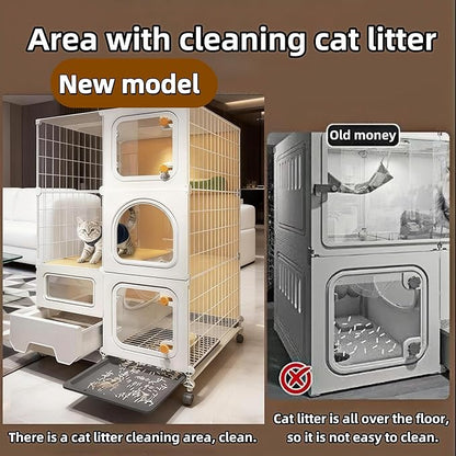 cat cage Indoor with Litter Box, Complimentary Bed, Bowl,Cleaning Three Piece Set,Large cat Enclosure, Cat House with Wheels Outdoor,Small Animal Cage cat Kennel (White, 28″(L) x18.1″(W) x46.1″(H)