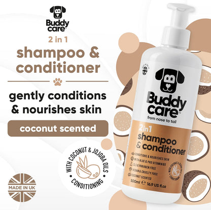 2in1 Dog Shampoo & Conditioner by Buddycare | Coconut Scented | with Aloe Vera and Pro Vitamin B5 (50.72oz)