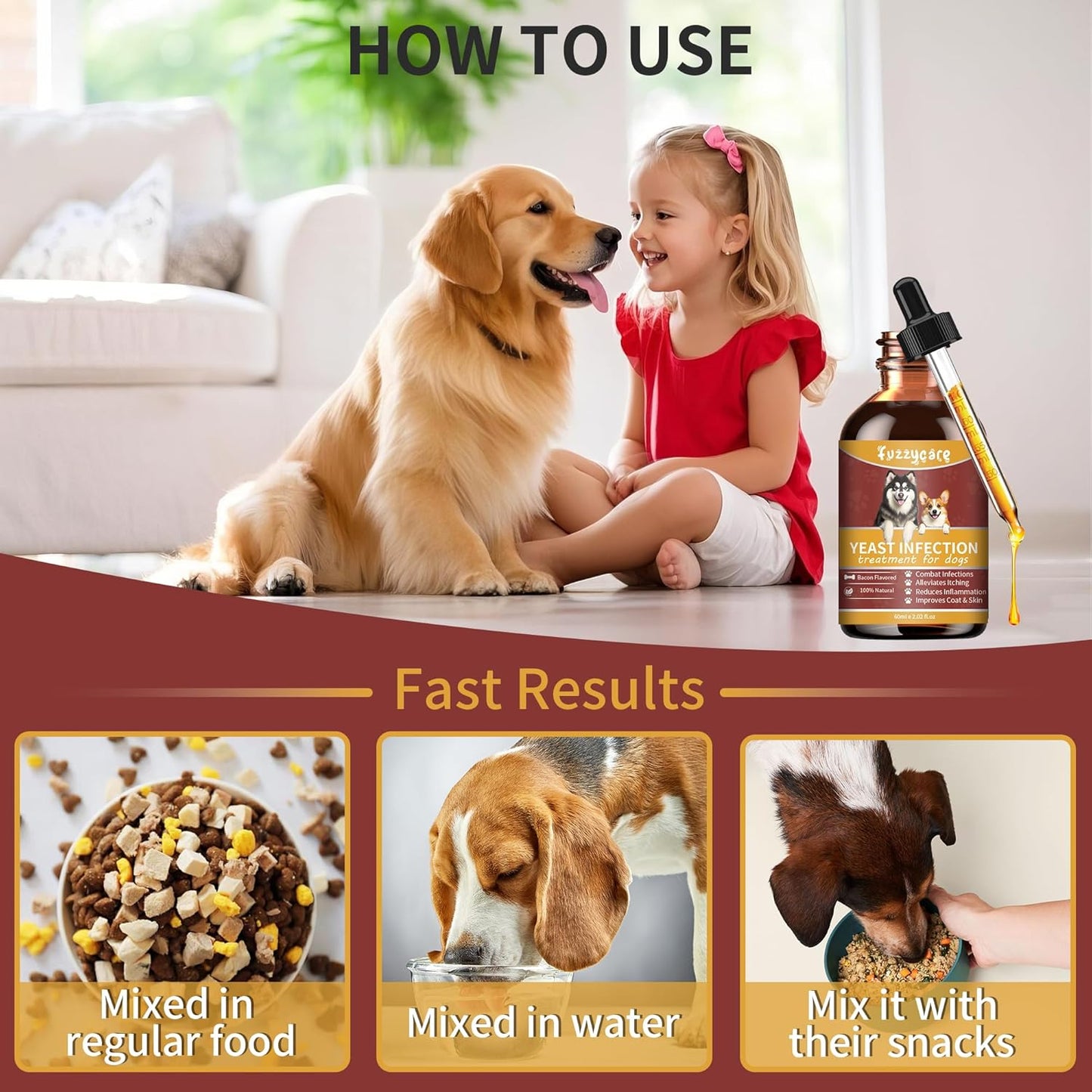 Natural Yeast Infection Treatment for Dogs, Dog Ear Infection Treatment & Dog Yeast Infection Treatment, Ear Infection Treatment for Dogs Help Supports Allergy, Itch & Inflammation Relief