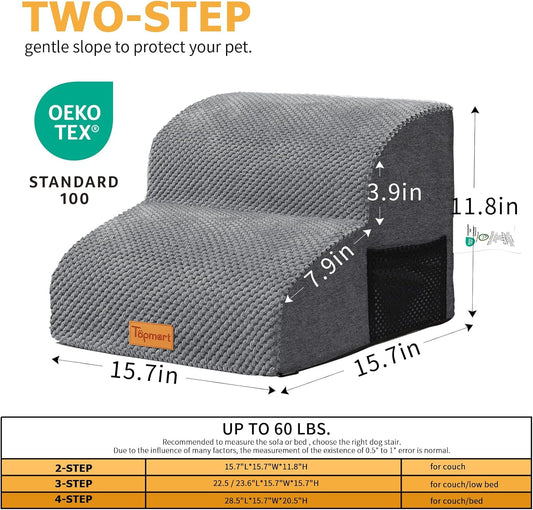 Topmart High Density Foam Pet Steps 2 Tiers,11.8" High,Non-Slip Dog Stairs,Soft Foam Dog Ramp Ladder,Best for Injured,Older Cats,Pets with Joint Pain,Suitable for Low Sofas,Stairs,Lower Place