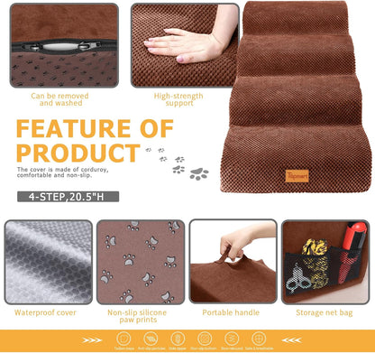 Topmart High Density Foam Dog Steps 4 Tiers,Extra Wide Deep Pet Steps,Non-Slip Dog Stairs Ramp for Bed,Soft Foam Cat Ladder,Best for Older Injured,Older Pets,Cats with Joint Pain