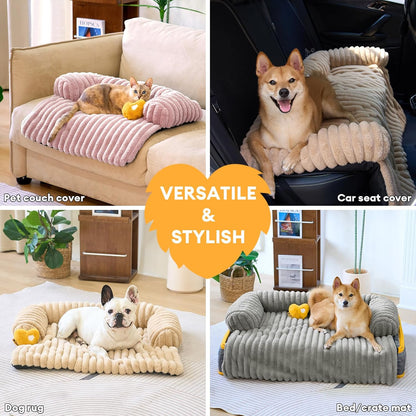 FUNNY FUZZY Pet Couch Cover for Sofa, Calming Dog Bed for Couch, Fluffy Plush Cat Bed Mat for Furniture Protector for Small Dogs and Kitten, 27×24 in, Mist Grey