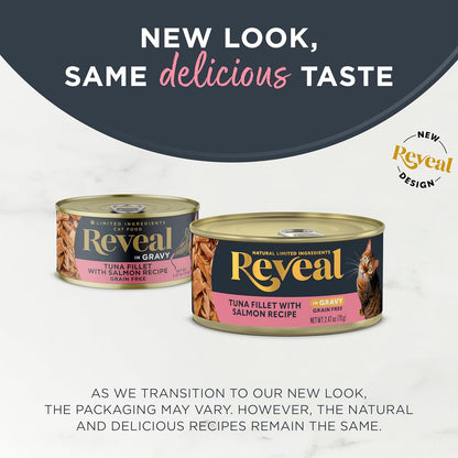Reveal - Grain Free | Wet Canned Cat Food | 2.47oz - 24 Pack - Premium Nutrition, 100% Natural, No Additives, and Limited Ingredients (Tuna with Salmon in Gravy)