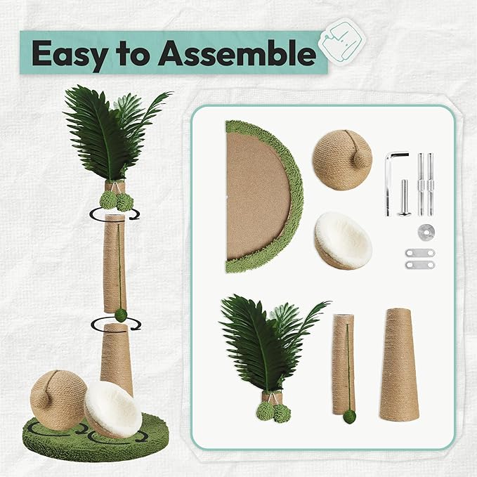 Cat Scratching Post 33 Inch Palm Tree with Hanging Balls and Double Coconut Toys, Cat Scratcher for Indoor Kittens, Extra Stable Base, Paw-Friendly Jute Material M
