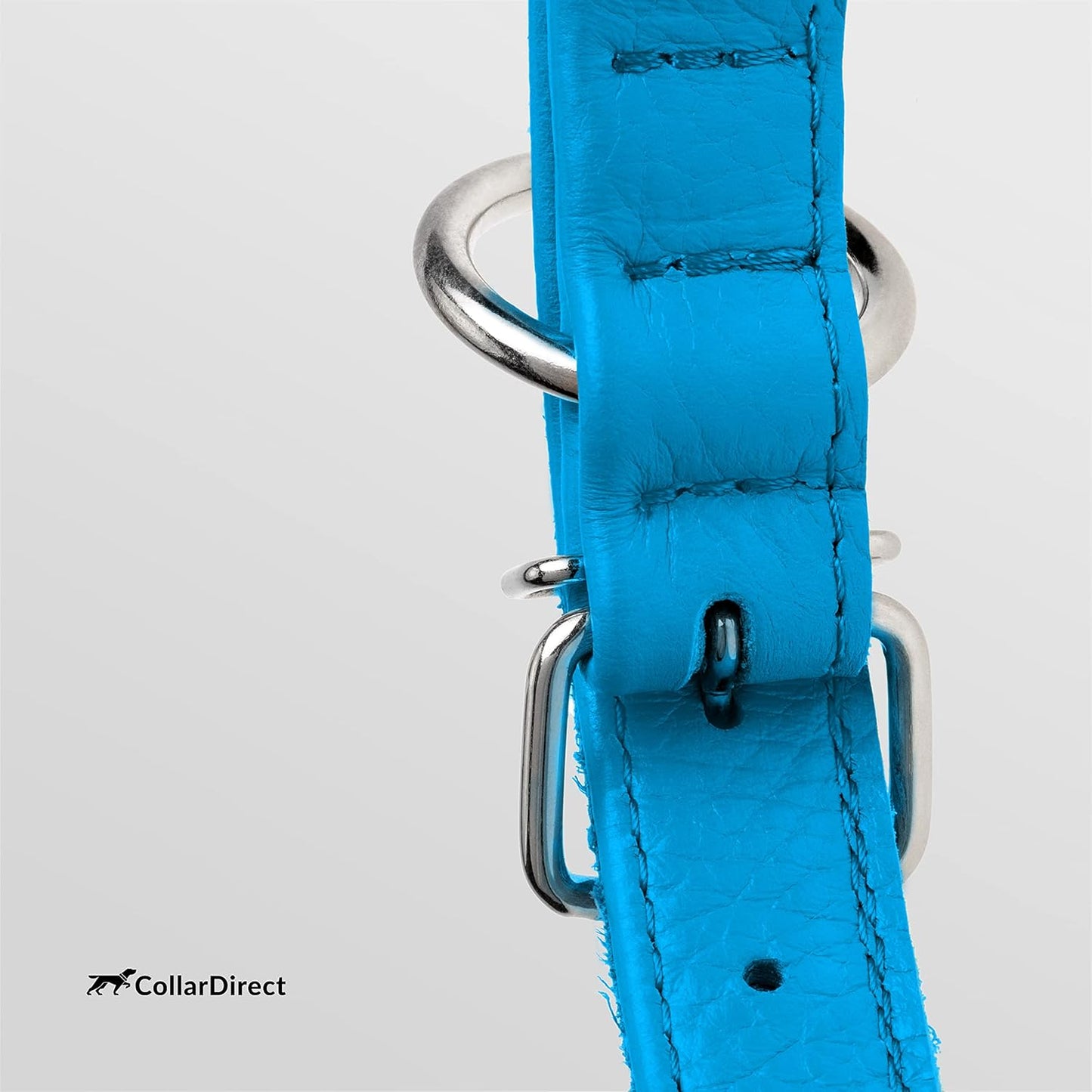 CollarDirect Rolled Leather Dog Collar, Soft Padded Round Puppy Collar, Handmade Genuine Leather Collar Dog Small Large Cat Collars 13 Colors (15-19 Inch, Light Blue Textured)
