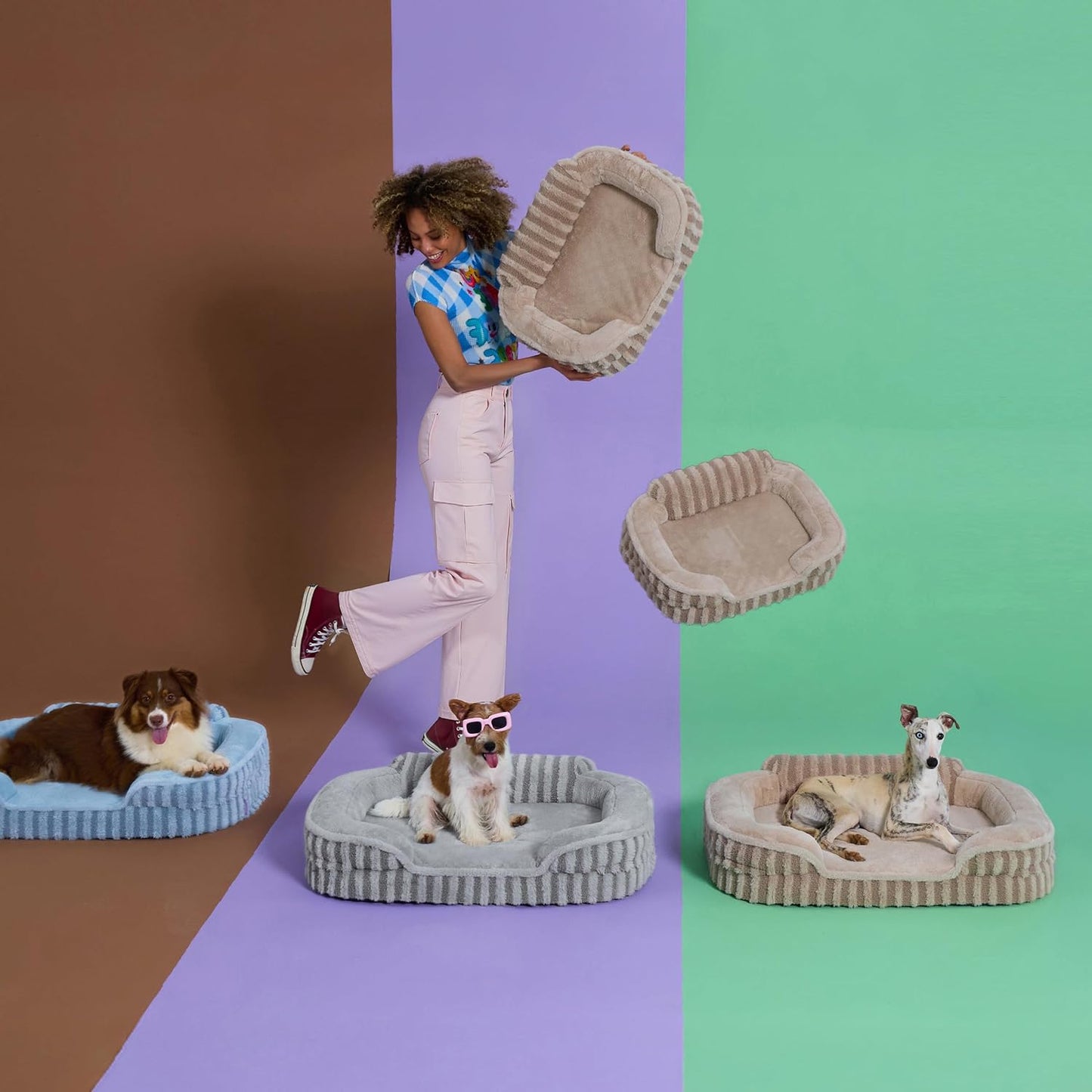 LE SURE Cute L-Plus Dog Beds, Orthopedic Waterproof Large Pet Bed with Sides, Non-Slip Bottom and Egg-Crate Foam Dog Couch Sofa with Washable Removable Cover, Blue
