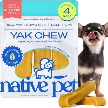 Native Pet Yak Cheese Himalayan Dog Chews - Long Lasting Dental Sticks for Small Breeds– 100% All Natural Himalayan Yak Chews for Small Dogs – Cheese Bone for Aggressive Chewers - 15 Per Pack