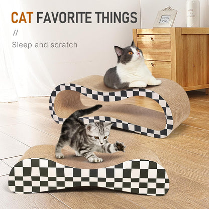 2 in 1 Cat Scratcher Cardboard Lounge Bed, Cat Scratching Post, Durable Board Pads Prevents Furniture Damage,Large,Checkerboard