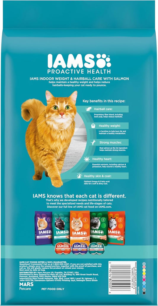 IAMS Proactive Health Indoor Weight Control & Hairball Care Adult Dry Cat Food, Salmon Recipe, 3.5 lb. Bag