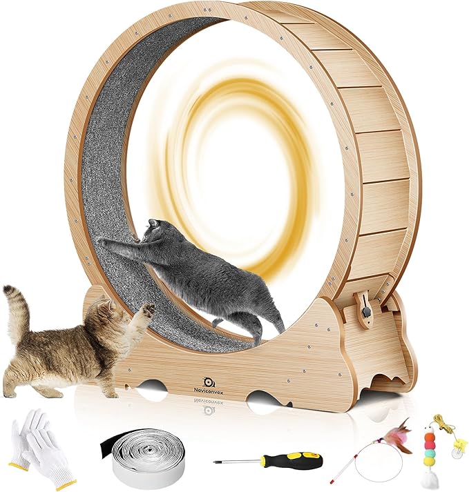 Cat Wheel, 53" XXL Large Cat Treadmill for Indoor Pets, Cats Exercise Running Wheel with Detachable Carpet, Quiet and Sturdy, Suitable for Most Cats Running/Walking/Training