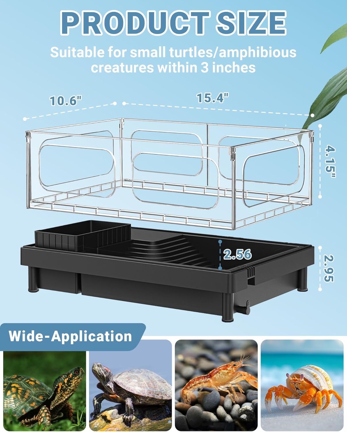 GOZILLA Small Turtle Tank Kit(Tank+Lamp+Filter), Acrylic Turtle Starter Kit with Adjustable Lamp, Reptile Habitat and Terrarium with Multi-Functional Areas for Small Reptiles. (Black Kit) - Pawvie
